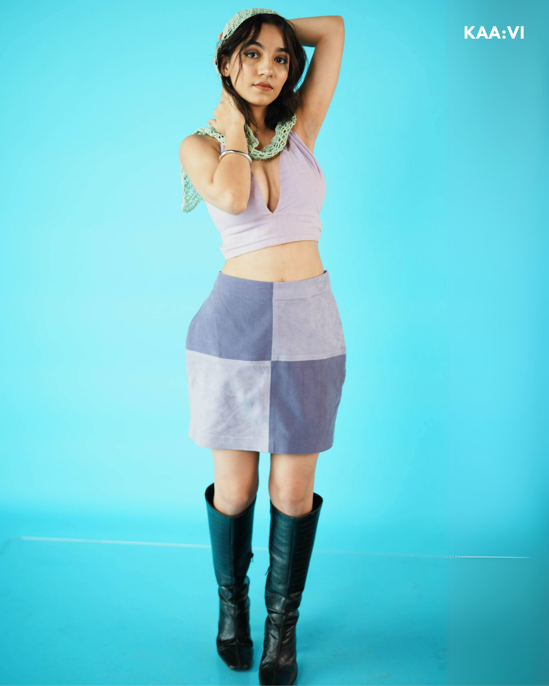 Ocean Block Skirt(Purple)