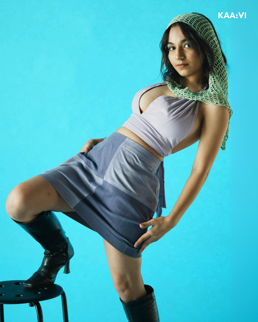 Ocean Block Skirt(Purple)